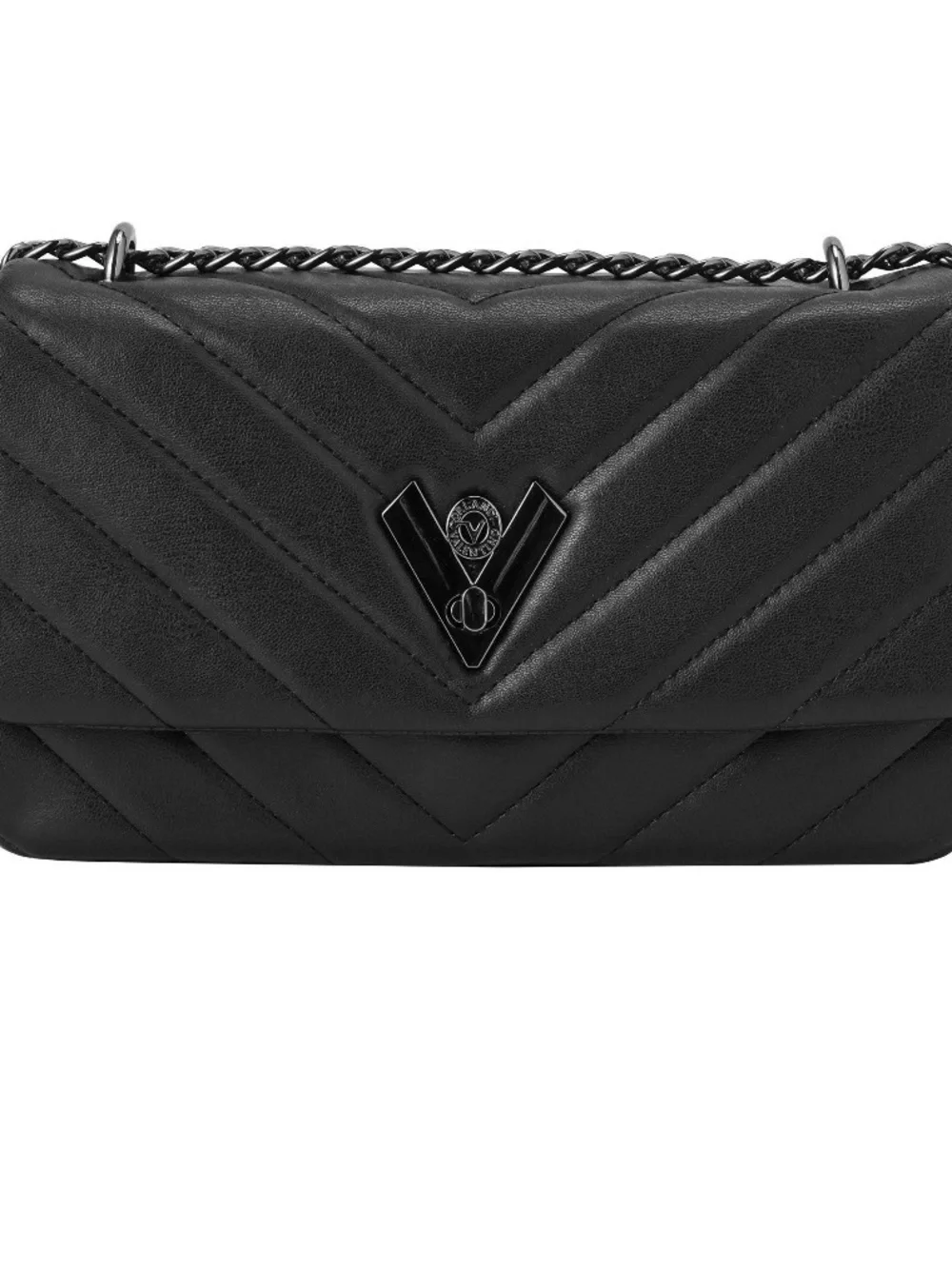 NWT Valentino Orlandi Capricorn Crossbody Bag, Black w/ Gunmetal Quilted Chevron - Picture 1 of 3